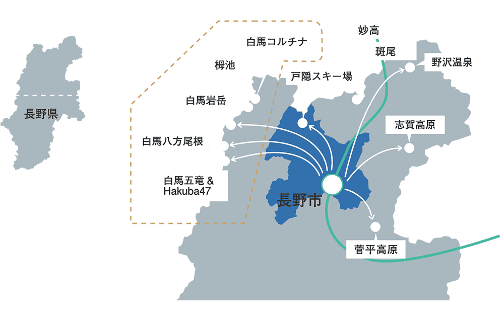 長野市周辺のスキー場MAP